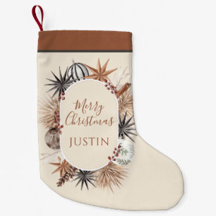 Petite Chaussette De Noël Boho Botaniques Séchées Fêtes