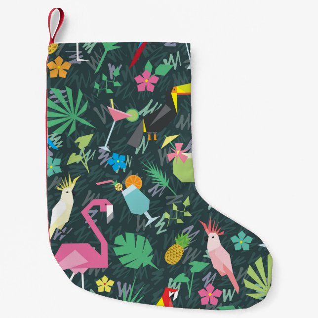 Petite Chaussette De Noël Boissons D'Oiseaux Tropicaux : Vibrant Sans Fil. (Devant)
