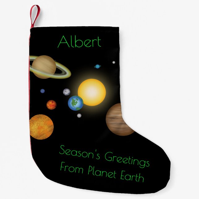 Petite Chaussette De Noël "Bonnes Fêtes de la planète Terre" Cosmique (Devant)