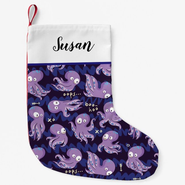 Petite Chaussette De Noël Boo Octopus mignon Violet Enfants Vêtements & Déco (Devant)