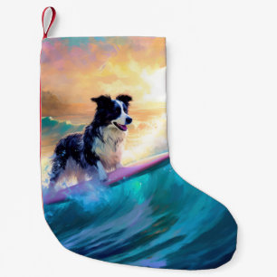 Petite Chaussette De Noël Bordure Collie Beach Plage Plage Plage de surf Pei