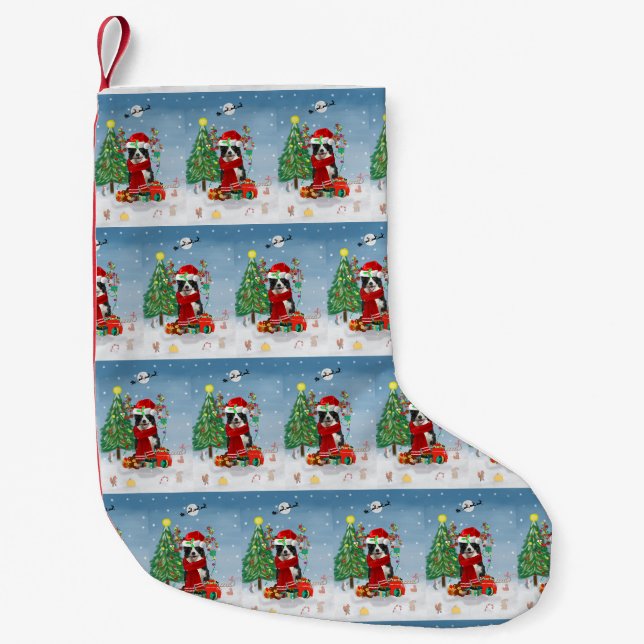 Petite Chaussette De Noël Bordure Collie chien en neige avec Noël (Devant)