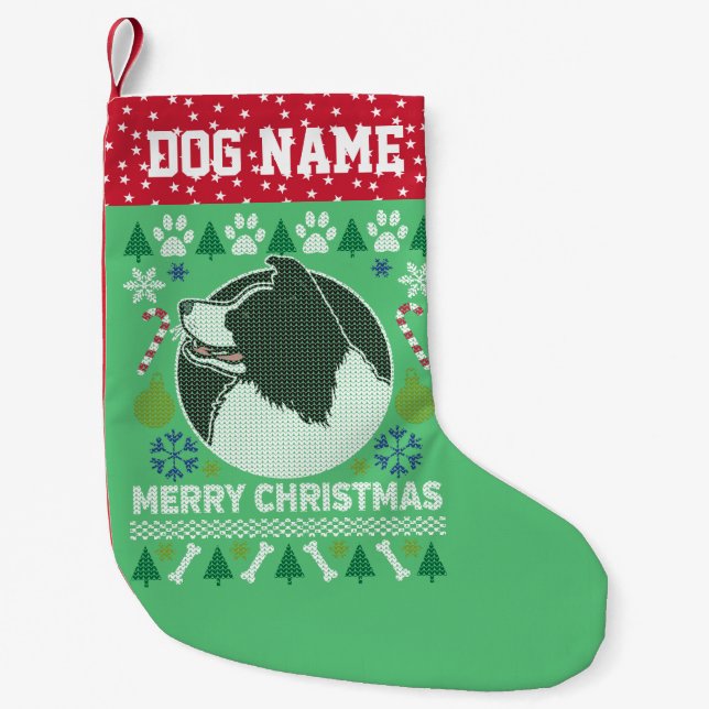 Petite Chaussette De Noël Bordure Collie Chien se reproduire Vilain Sweater  (Devant)