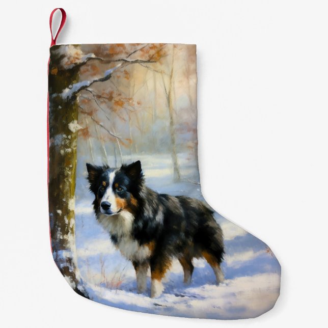 Petite Chaussette De Noël Bordure Collie Laisser neiger Noël (Devant)