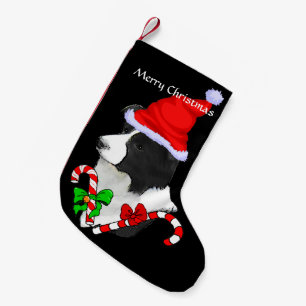 Petite Chaussette De Noël Bordure Collie Santa Hat Noël