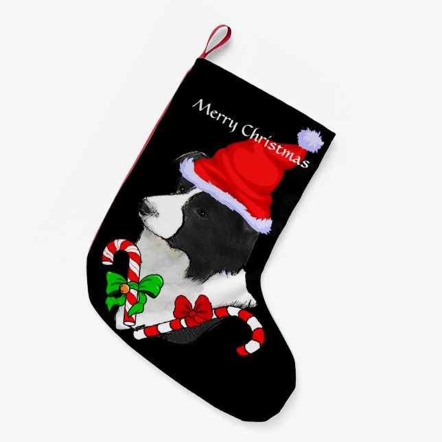 Petite Chaussette De Noël Bordure Collie Santa Hat Noël (Devant (Accrochage))