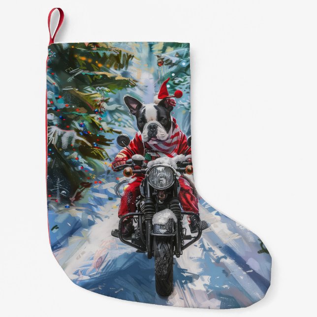 Petite Chaussette De Noël Boston Terrier Dog équitation moto Noël (Devant)