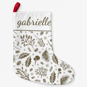 Petite Chaussette De Noël Botanique d'hiver rustique avec nom Holiday