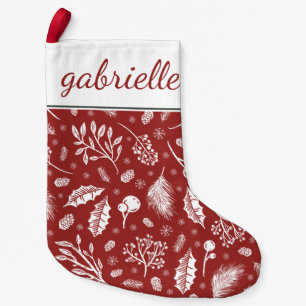 Petite Chaussette De Noël Botanique d'hiver rustique avec nom Holiday