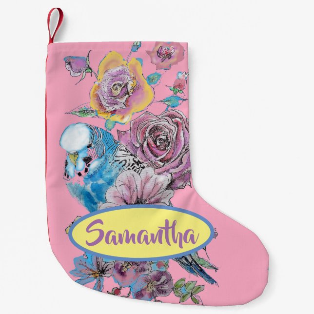 Petite Chaussette De Noël Bougie bleue Bougie Rose Floral Noël Stocking (Devant)