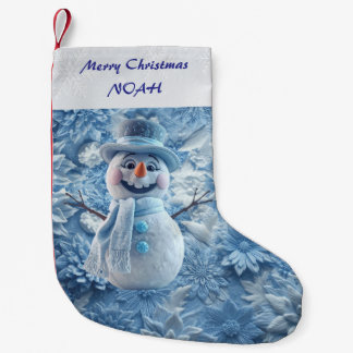 Petite Chaussette De Noël Boule de neige adorable 3D bleu givré floral éléga