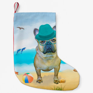 Petite Chaussette De Noël Bouledogue français sur la plage