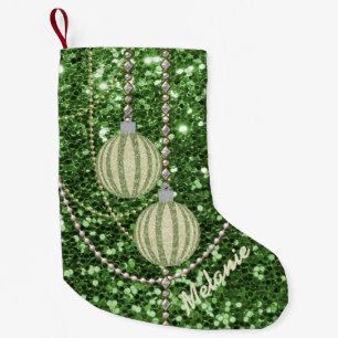 Petite Chaussette De Noël Boules d'ornement de Parties scintillant Faux vert