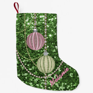 Petite Chaussette De Noël Boules roses et vertes de parties scintillantes