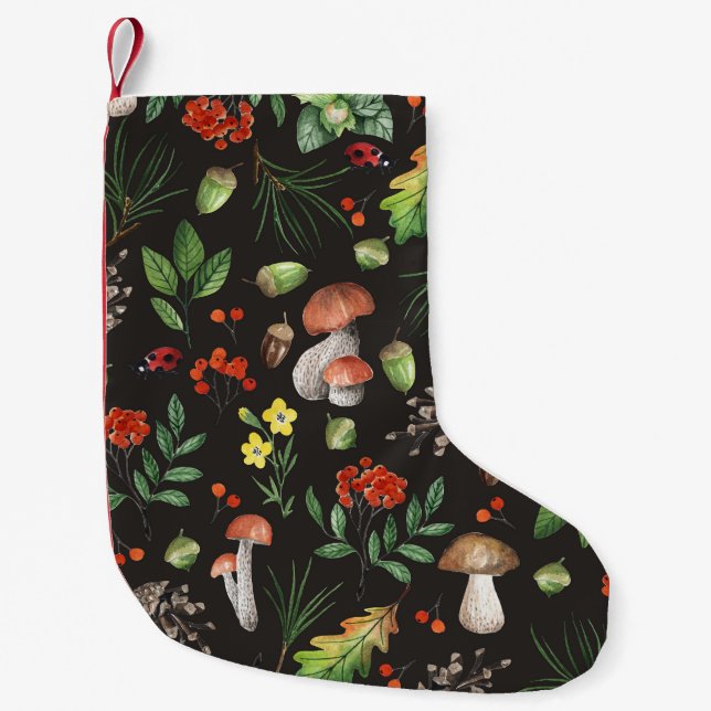 Petite Chaussette De Noël Bounty de la forêt : Aquarelle Motif de champignon (Devant)