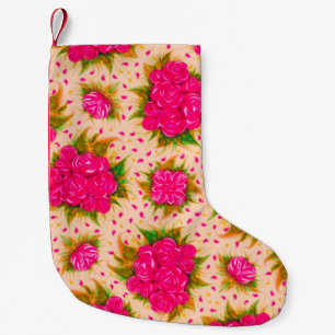 Petite Chaussette De Noël Bouquets de roses violets sur un arrière - plan ro