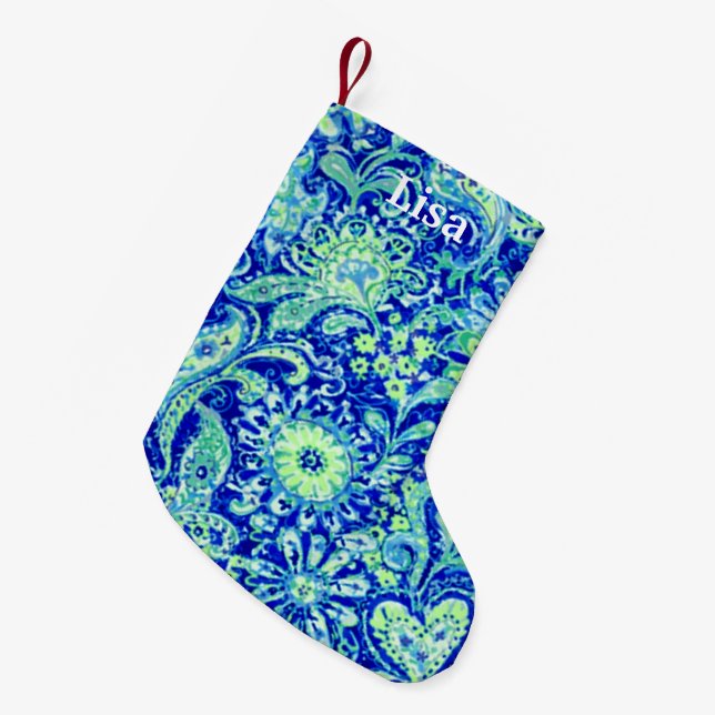 Petite Chaussette De Noël Boutique de Noël Floral Bleu Personnalisé (Devant (Accrochage))