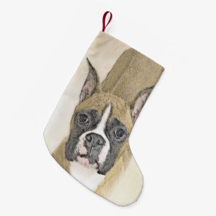 Petite Chaussette De Noël Boxer Painting - Joli Art Original de Chien
