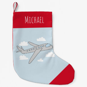 Petite Chaussette De Noël Boys Cute Blue Airplane Design and Name