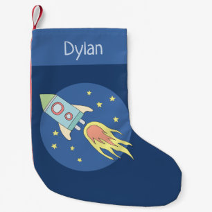 Petite Chaussette De Noël Boys Cute Rocket Ship Space and Name