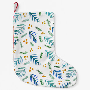 Petite Chaussette De Noël Branches d'arbres de Noël et baies - turquoise