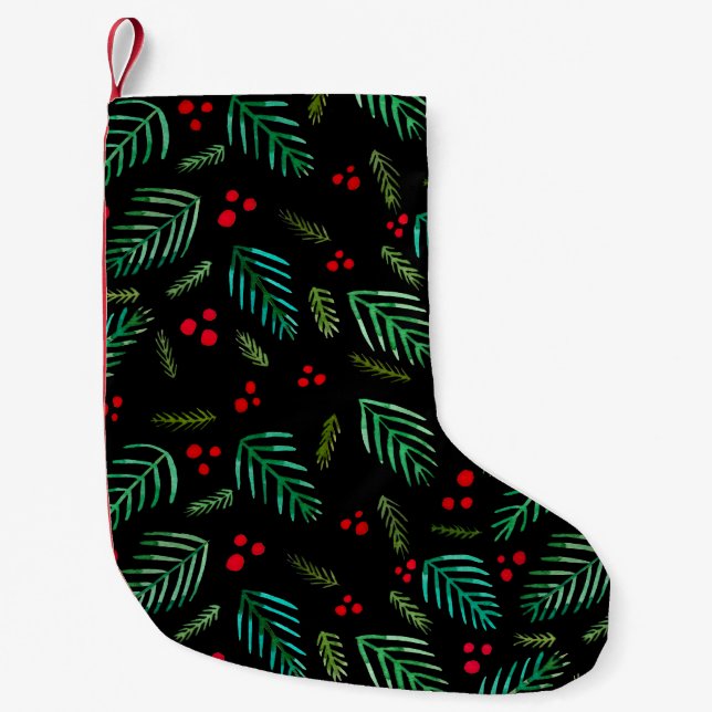 Petite Chaussette De Noël Branches et baies d'arbres de Noël - noir (Devant)