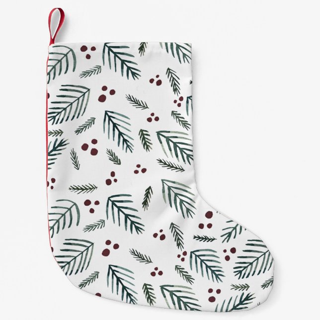 Petite Chaussette De Noël Branches et baies d'arbres de Noël - turquoise (Devant)