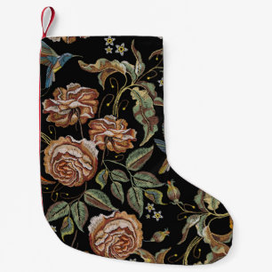 Petite Chaussette De Noël Broderie rose, Style Renaissance.