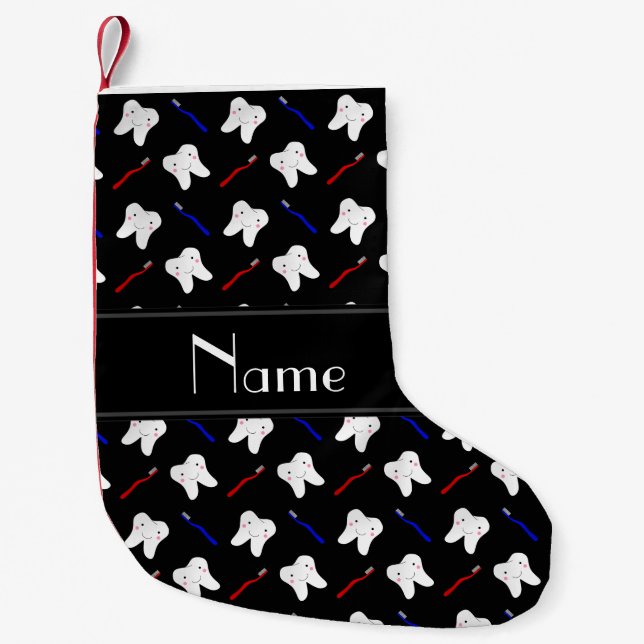 Petite Chaussette De Noël Brosses de noir et motif nommés personnalisés de (Devant)