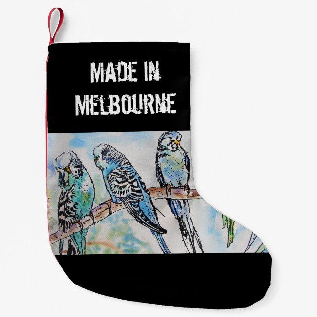 Petite Chaussette De Noël Budgie Budgerigar Bird Made In Melbourne Birds (Devant)
