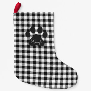 Petite Chaussette De Noël Buffalo Plaid Empreinte de patte noir blanc WOOF C