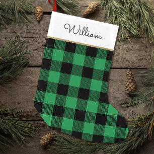 Petite Chaussette De Noël Buffalo Plaid Nom personnalisé Vert Noir