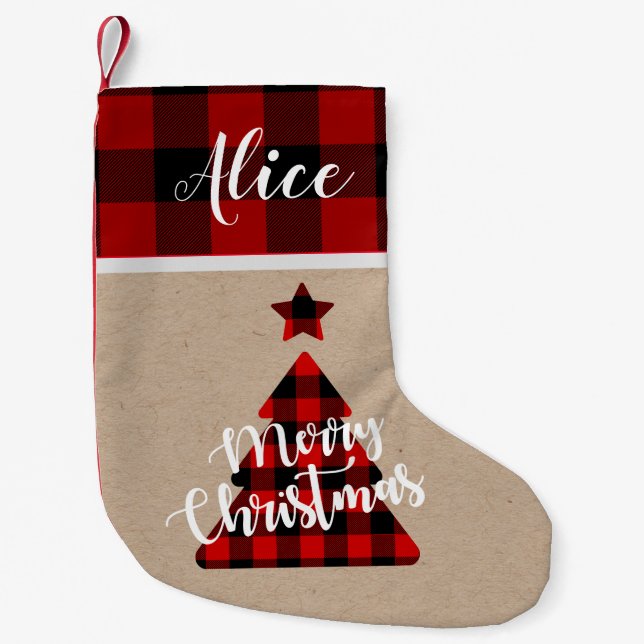 Petite Chaussette De Noël Buffalo plaid sapin de Noël monogramme Stocking (Devant)
