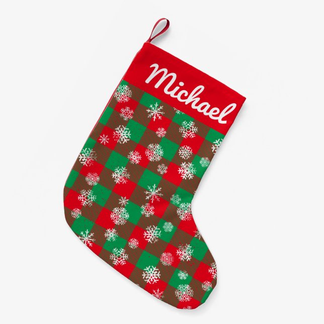 Petite Chaussette De Noël Buffle de Noël Snowflake Plaid (Devant (Accrochage))