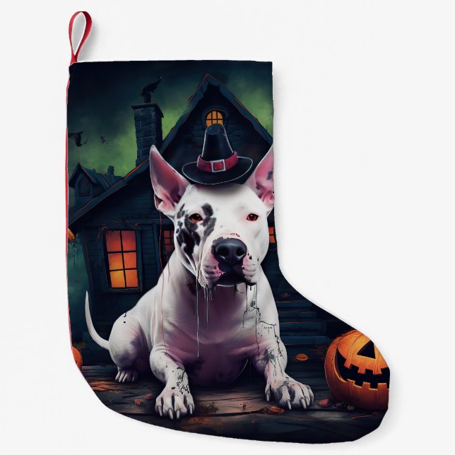 Petite Chaussette De Noël Bull Terrier Citrouille Halloween effroi (Devant)