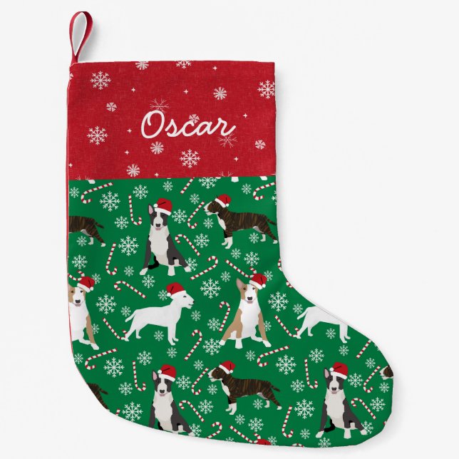 Petite Chaussette De Noël Bull Terrier Dog Christmas Nom de l'animal de comp (Devant)
