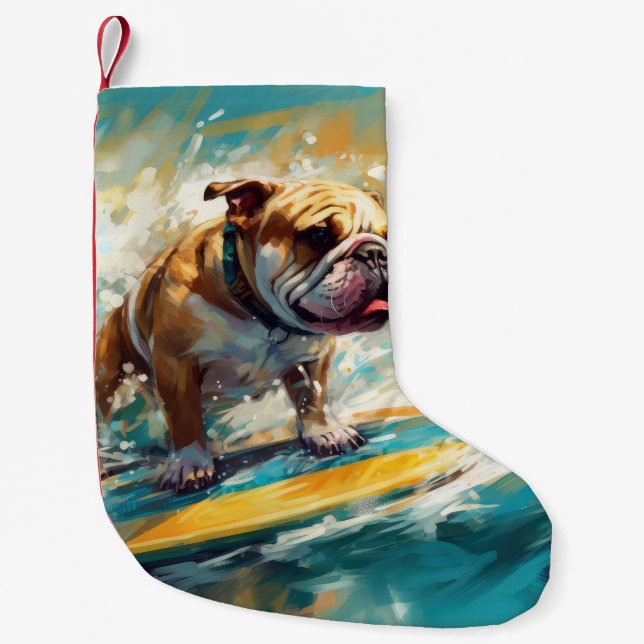 Petite Chaussette De Noël Bulldog Beach Surf Peinture (Devant)