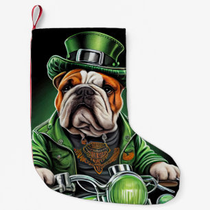 Petite Chaussette De Noël Bulldog Conduisant un Vélo la Saint-Patrick