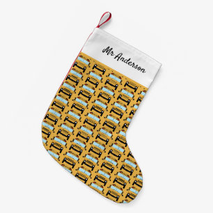 Petite Chaussette De Noël Bus scolaire jaune chauffeur et autobus scolaires