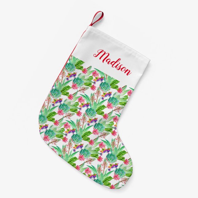 Petite Chaussette De Noël Cactus lumineux d'aquarelle et motif succulent (Devant (Accrochage))