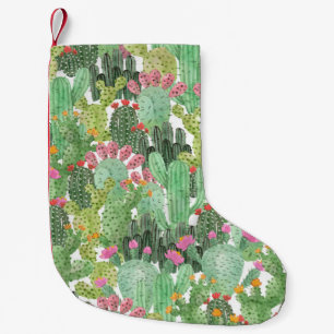 Petite Chaussette De Noël Cactus peint à la main : Vert désert
