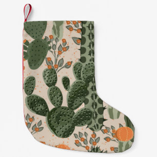 Petite Chaussette De Noël Cactus succulents vintages verts et fleurs oranges