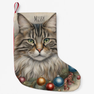 Petite Chaussette De Noël Cadeaux de chats de Noël Vintage Maine Coon