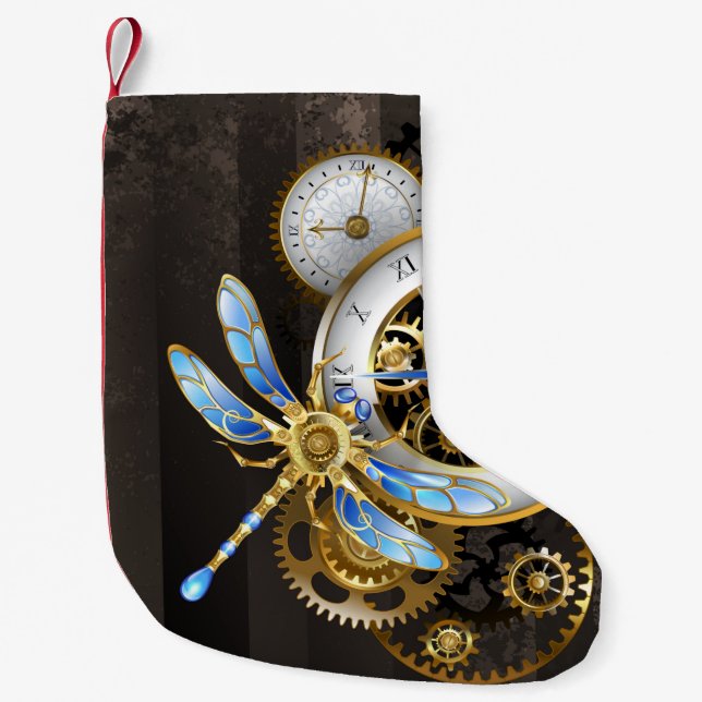 Petite Chaussette De Noël Cadran Steampunk avec libellule (Devant)