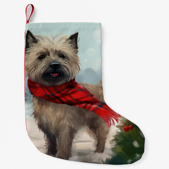 Petite Chaussette De Noël Cairn Terrier Dog dans Noël de neige (Devant)