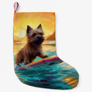 Petite Chaussette De Noël Cairn Terrier Plage Surf Peinture
