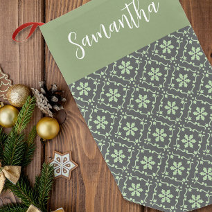 Petite Chaussette De Noël Calligraphie simple Green Snowflake Motif Grey