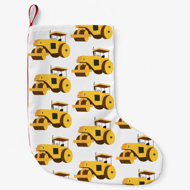 Petite Chaussette De Noël Camion de construction de rouleau routier (Devant)