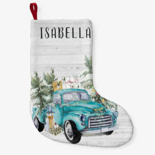 Petite Chaussette De Noël Camionnette de Ferme Bleue Rustique   Noël Monogra