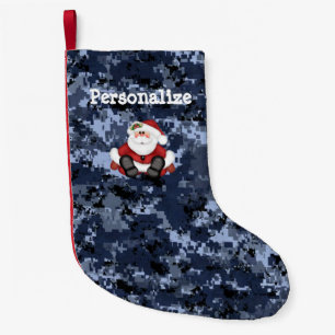 Petite Chaussette De Noël Camo bleu américain de Noël Stocker avec Père Noël